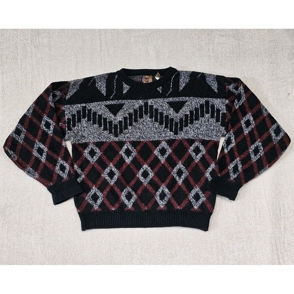 Saturdays Other - Vintage Saturdays Sweater Mens Sm Geometric Wool Blend Argyle GrandpaCore